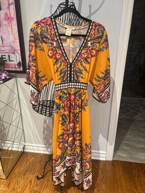 Flying Tomato Mustard Floral High-Low V-Neck Maxi Dress